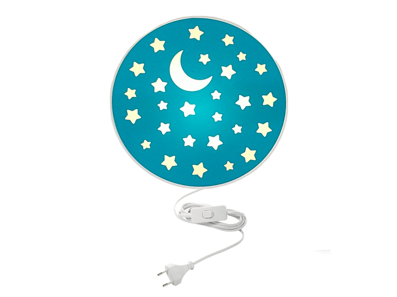 Kinderzimmer Wandlampe mit Mond & Sternen Blaugrün Schalter und Stecker Ø 25cm