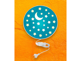 Kinderzimmer Wandlampe Mond & Sterne Blau, Schalter & Stecker Ø 25cm