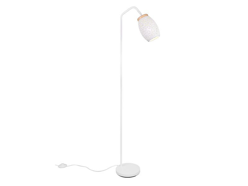 Stehlampe BIDAR Metall Weiß, E27 Schirm mit Dekorstanzung, Höhe 147cm