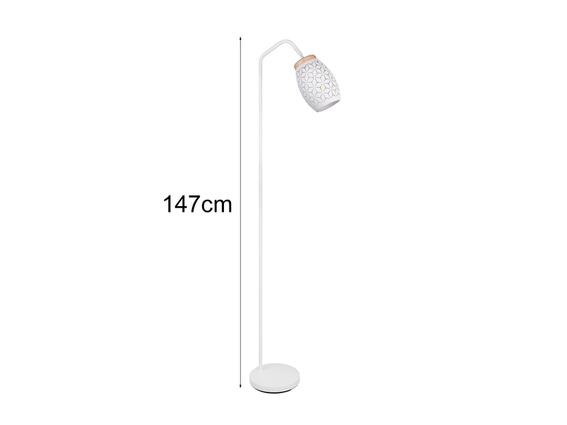 Stehlampe BIDAR Metall Weiß, E27 Schirm mit Dekorstanzung, Höhe 147cm