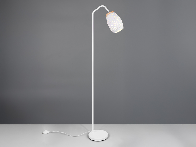 Stehlampe BIDAR Metall Weiß, E27 Schirm mit Dekorstanzung, Höhe 147cm