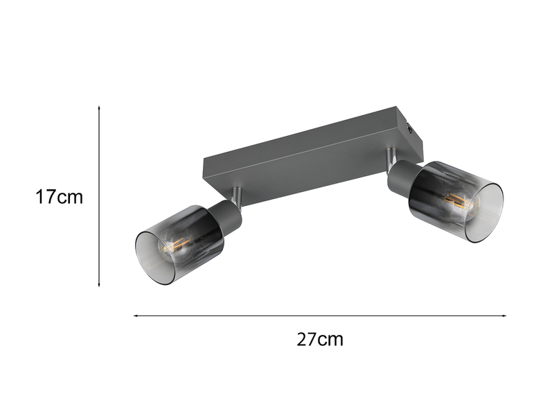 2-flammiger LED Deckenstrahler mit Chrom Glasschirmen, Breite 27cm