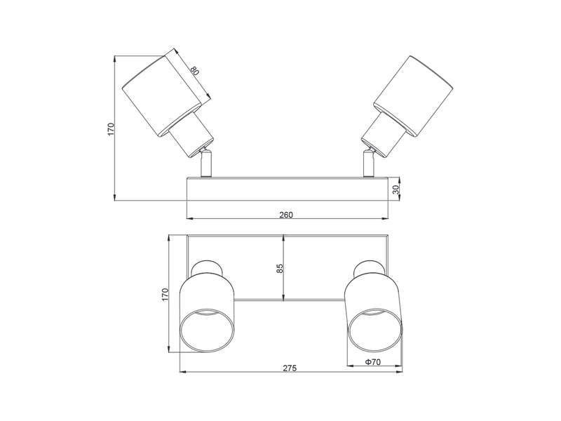 2-flammiger LED Deckenstrahler mit Chrom Glasschirmen, Breite 27cm