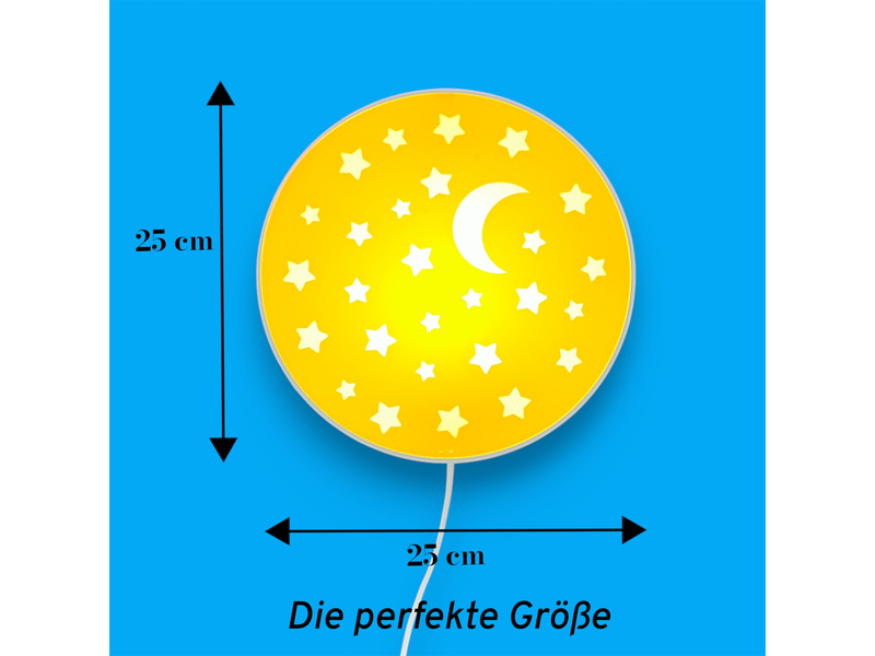 Kinderzimmer Wandlampe mit Mond & Sternen Sonnengelb Schalter und Stecker Ø25cm