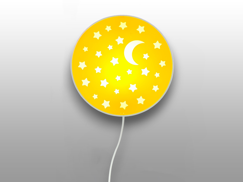 Kinderzimmer Wandlampe Mond & Sterne Gelb, Schalter & Stecker, Ø25cm