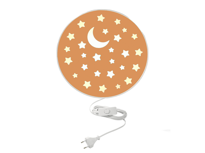 Kinderzimmer Wandlampe mit Mond & Sternen Pfirsichfarben, Schalter, Ø 25cm