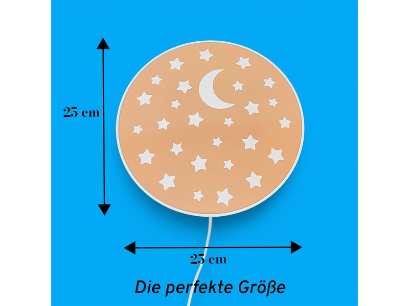 Kinderzimmer Wandlampe mit Mond & Sternen Pfirsichfarben, Schalter, Ø 25cm