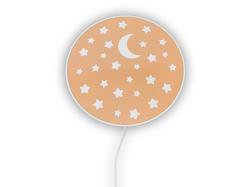 Kinderzimmer Wandlampe mit Mond & Sternen Pfirsichfarben, Schalter, Ø 25cm