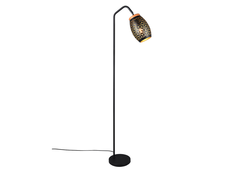 Stehlampe BIDAR Metall Schwarz Gold, E27 Schirm mit Dekorstanzung, Höhe 147cm