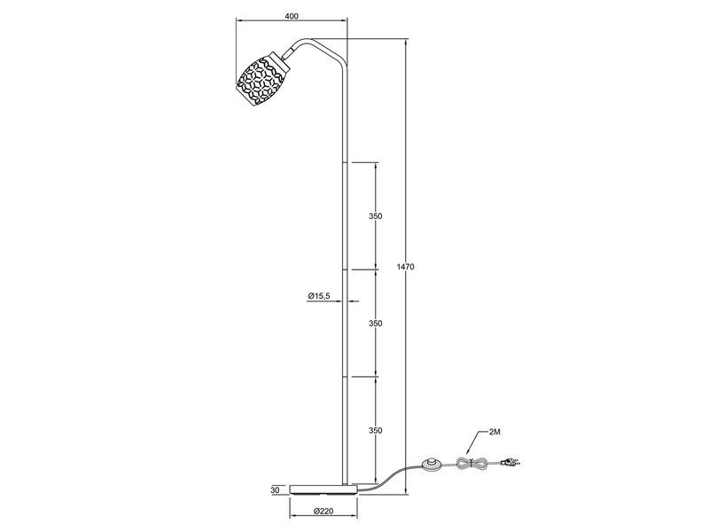 Stehlampe BIDAR Metall Schwarz Gold, E27 Schirm mit Dekorstanzung, Höhe 147cm