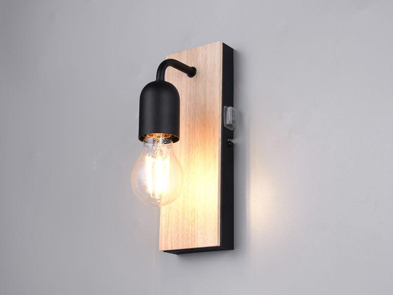 LED Bad Wandleuchte mit Holz und Schalter, 1-flammig Höhe 24cm