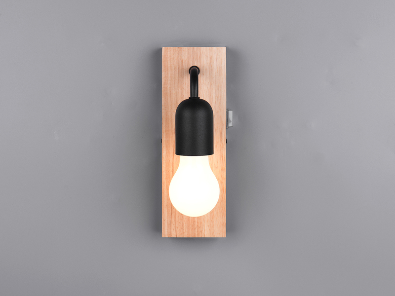 LED Bad Wandleuchte mit Holz und Schalter, 1-flammig Höhe 24cm