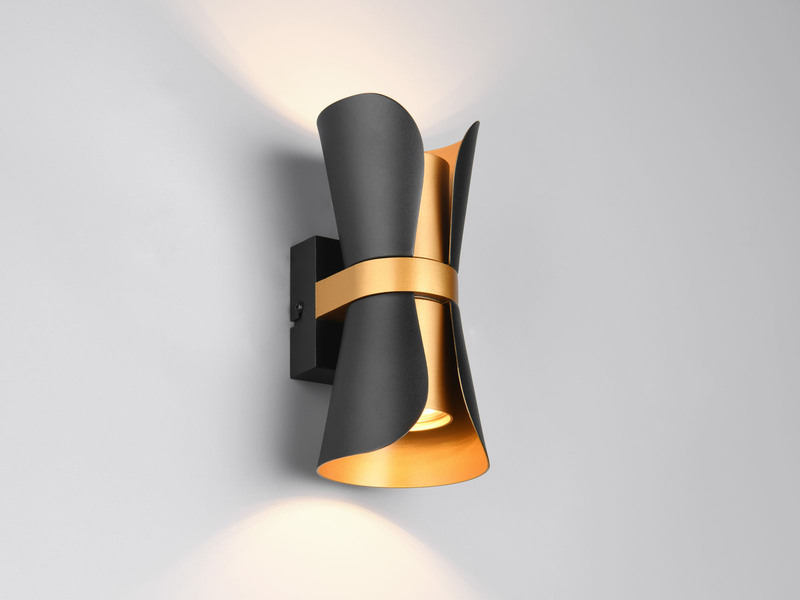 LED Wandlampe Schwarz Gold mit Updown Lichtaustritt, Höhe 21cm