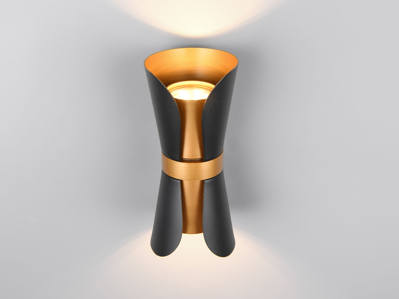 LED Wandlampe Schwarz Gold mit Updown Lichtaustritt, Höhe 21cm