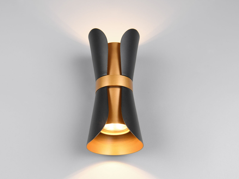 LED Wandlampe Schwarz Gold mit Updown Lichtaustritt, Höhe 21cm