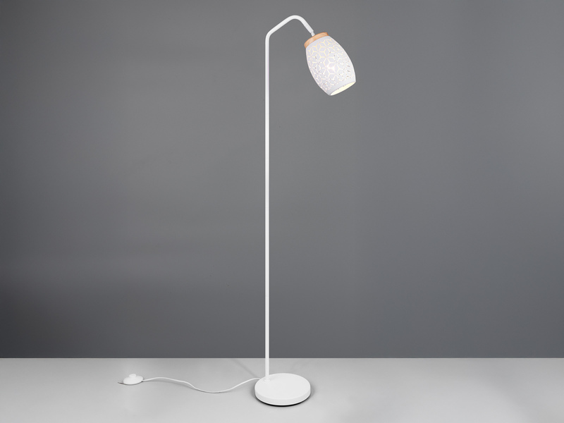 Stehlampe Metall Weiß, Schirm mit Dekorstanzung & E27 LED, Höhe 147cm