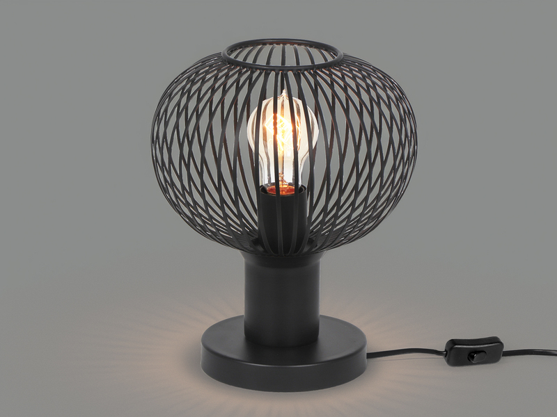 Tischleuchte GILA mit Gitter Lampenschirm Schwarz, Höhe 28cm