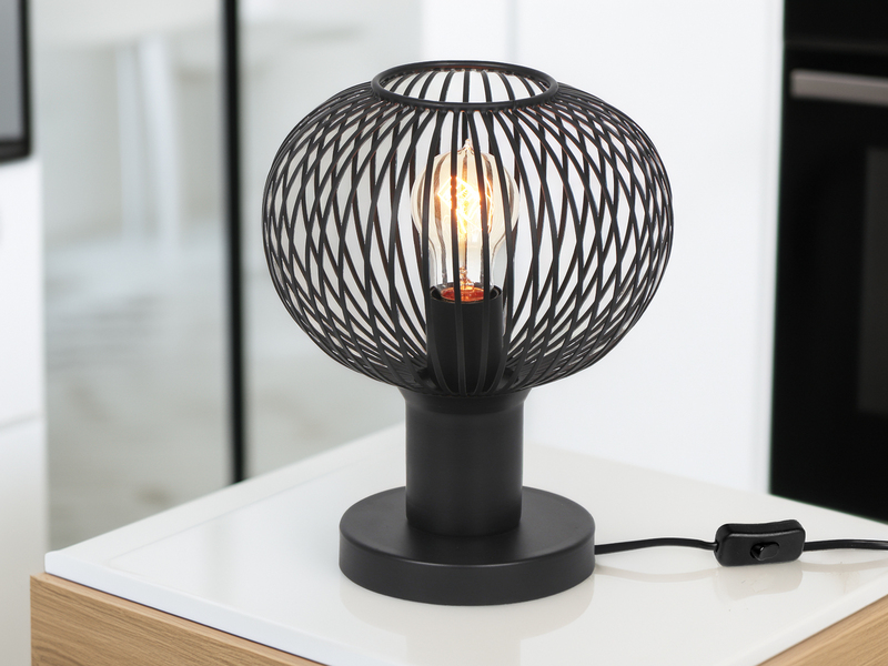 Tischleuchte GILA mit Gitter Lampenschirm Schwarz, Höhe 28cm