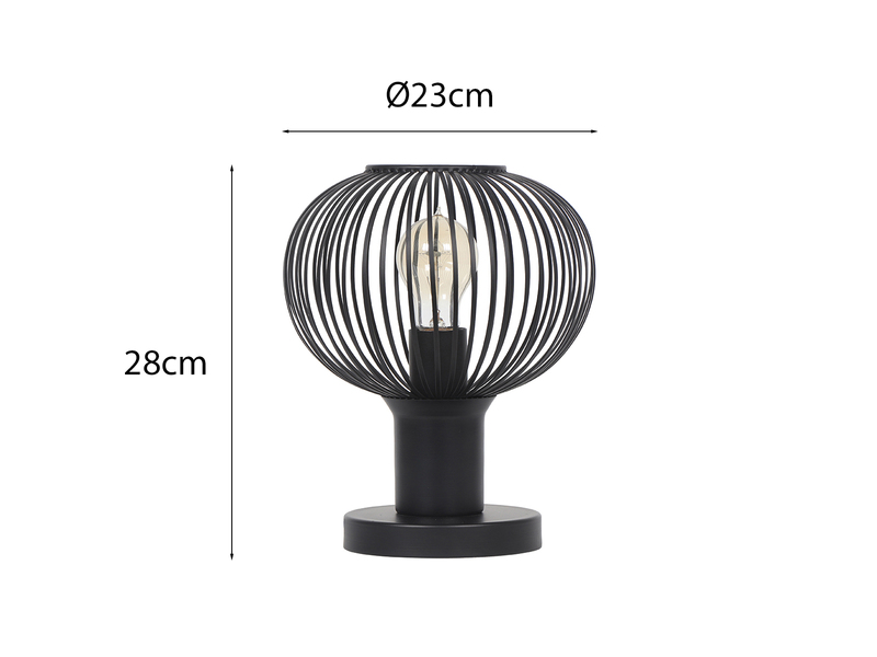 Tischleuchte GILA mit Gitter Lampenschirm Schwarz, Höhe 28cm