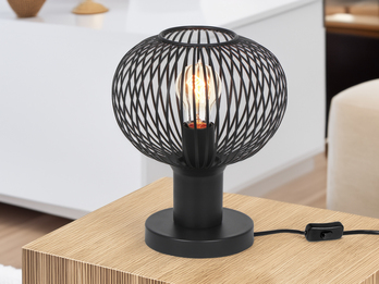 Tischleuchte GILA mit Gitter Lampenschirm Schwarz, Höhe 28cm