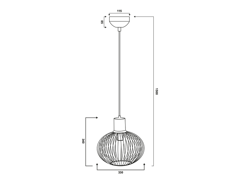 Pendelleuchte GILA mit Gitter Lampenschirm Schwarz Ø 33cm