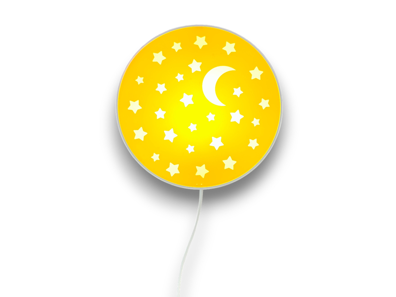 LED Kinderzimmer Wandlampe mit Mond & Sternen Sonnengelb, Schalter und Stecker