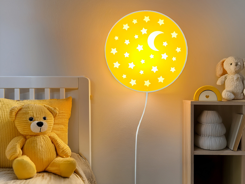 LED Kinderzimmer Wandlampe mit Stecker und Schalter, Gelb Ø 25cm
