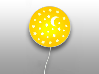 LED Kinderzimmer Wandlampe mit Mond & Sternen Sonnengelb, Schalter und Stecker