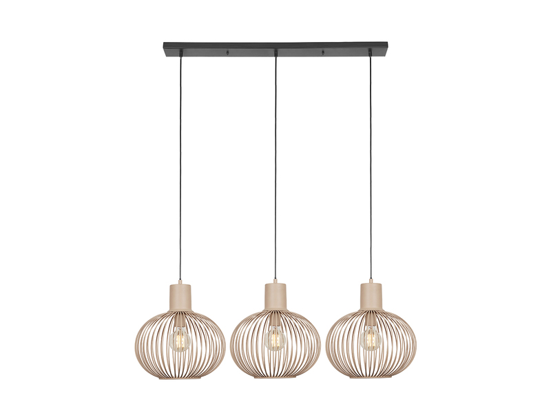 Pendelleuchte GILA 3-flammig mit Gitter Lampenschirmen Beige, Breite 120cm