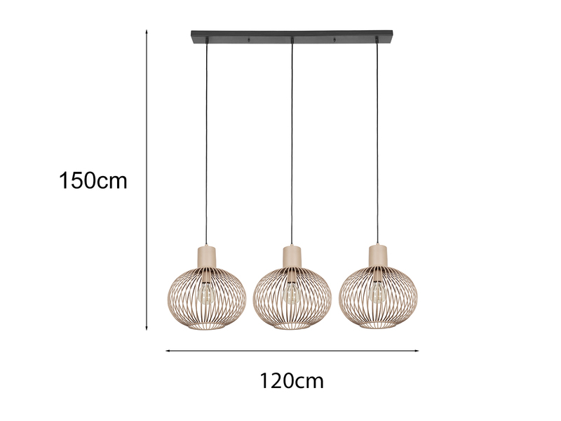 Pendelleuchte GILA 3-flammig mit Gitter Lampenschirmen Beige, Breite 120cm