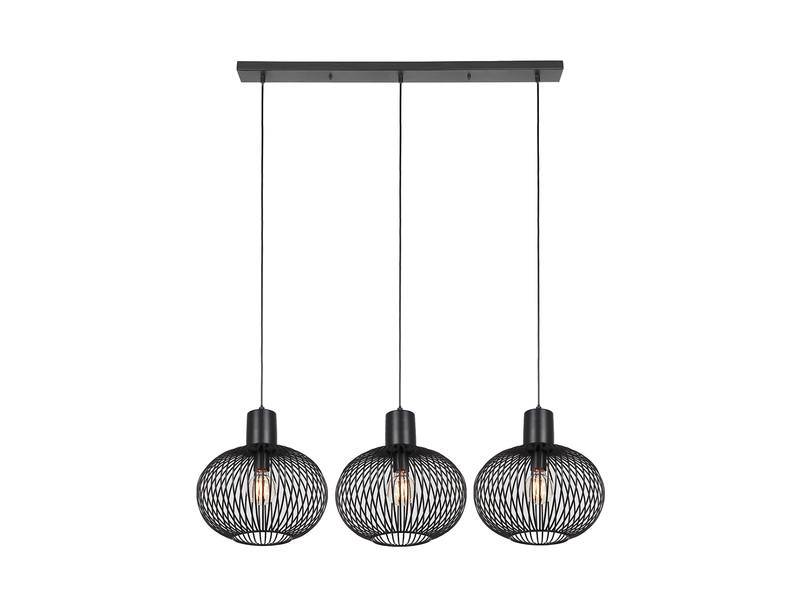 Pendelleuchte GILA 3-flammig mit Gitter Lampenschirmen Schwarz, Breite 120cm