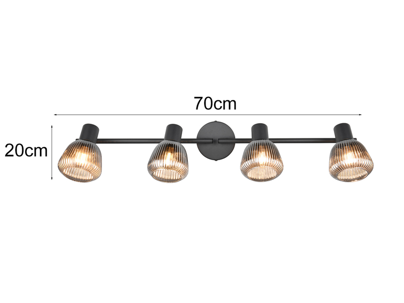 Deckenstrahler TARIFA 4-flammig mit Glasschirmen Chrom bedampft, Breite 70cm