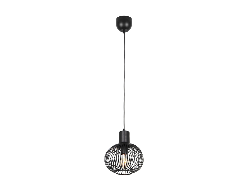 Kleine LED Pendelleuchte mit Gitter Lampenschirm Schwarz Ø 23cm