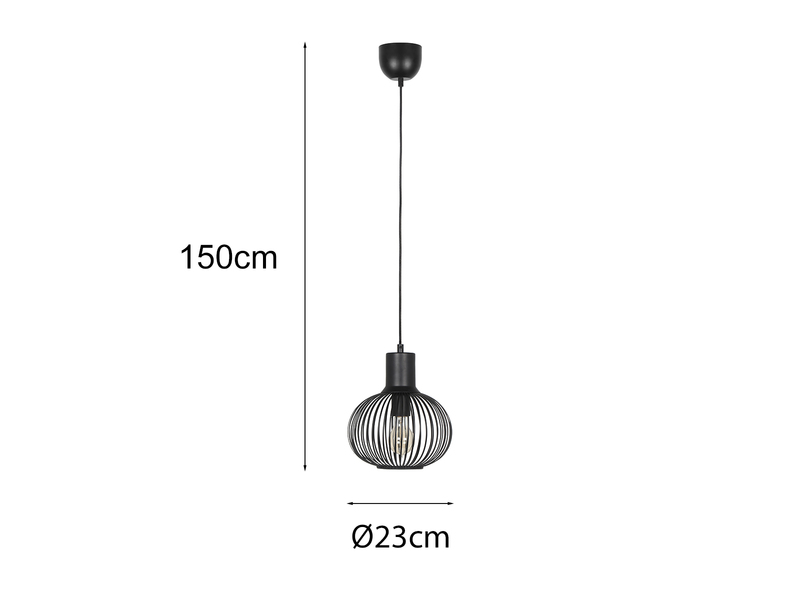 Kleine LED Pendelleuchte mit Gitter Lampenschirm Schwarz Ø 23cm