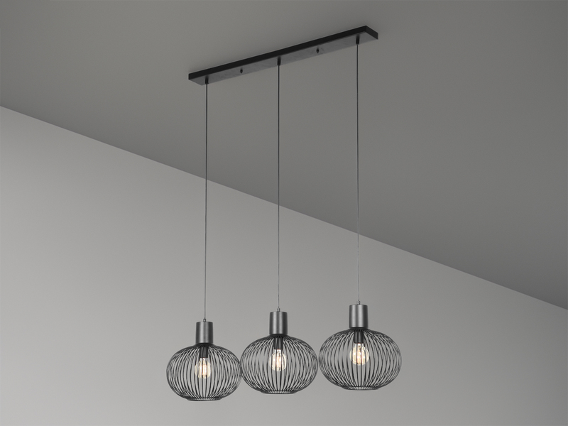 LED Pendelleuchte 3-flammig mit Gitter Lampenschirmen Schwarz, Breite 120cm