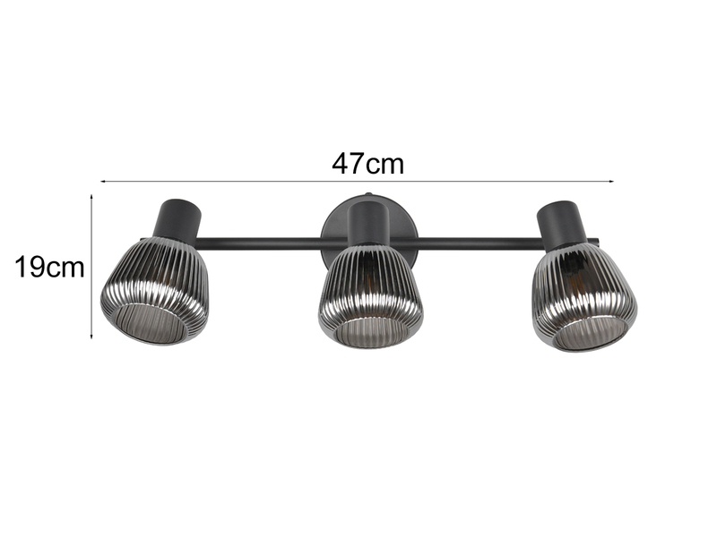 Deckenstrahler TARIFA 3-flammig mit Glasschirmen Chrom bedampft, Breite 47cm