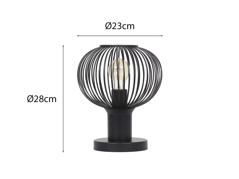 LED Tischleuchte mit Gitter Lampenschirm Schwarz, Höhe 28cm