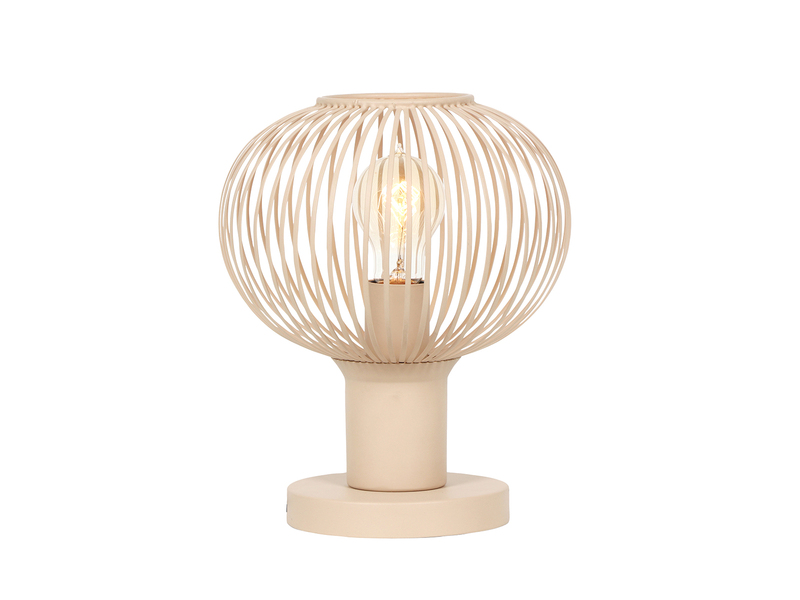 Kleine LED Tischleuchte mit Gitter Lampenschirm Beige, Höhe 28cm