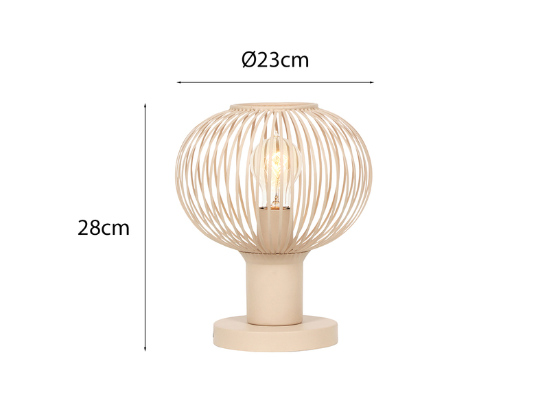 Kleine LED Tischleuchte mit Gitter Lampenschirm Beige, Höhe 28cm