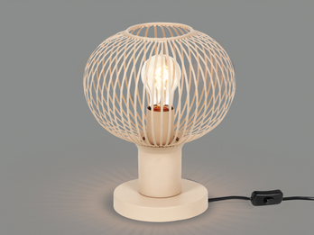 Kleine LED Tischleuchte mit Gitter Lampenschirm Beige, Höhe 28cm