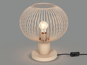 LED Tischleuchte mit Gitter Lampenschirm Beige, Höhe 37cm