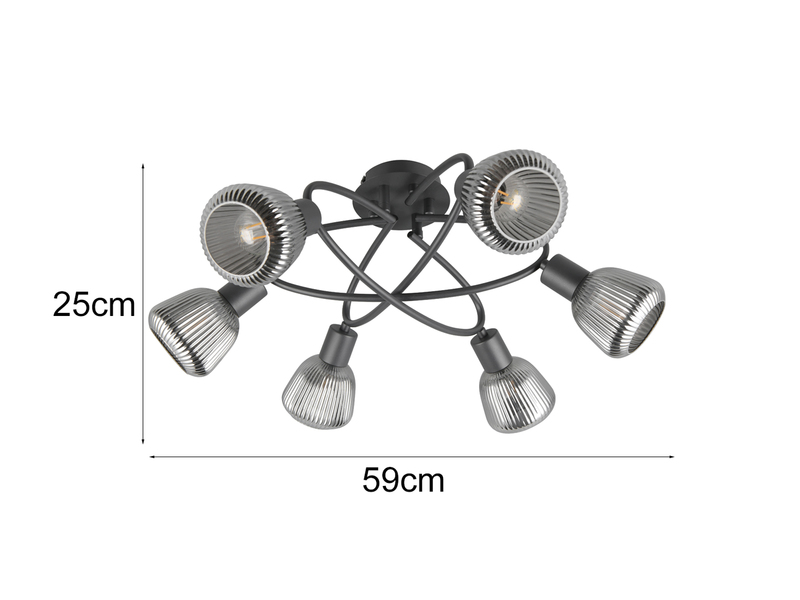 Große Deckenleuchte TARIFA 6-flammig mit Glasschirmen Chrom bedampft, Ø59cm