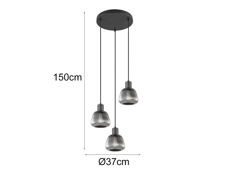 Cluster Pendelleuchte TARIFA 3-flammig mit Glasschirmen Chrom bedampft, Ø37cm