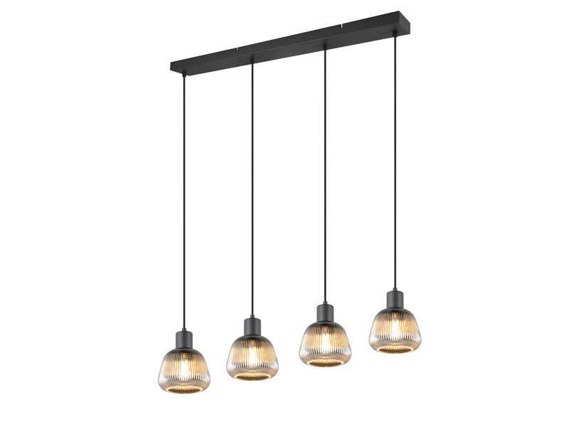 Pendelleuchte TARIFA 4-flammig mit Glasschirmen Chrom bedampft, Breite 90cm
