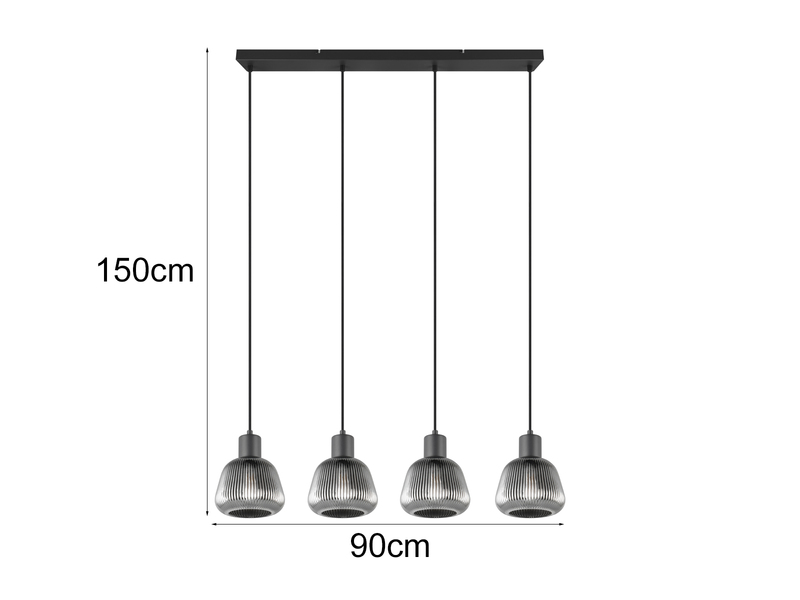 Balkenpendelleuchte TARIFA 4-flammig mit Glasschirmen Chrom bedampft, B: 90cm