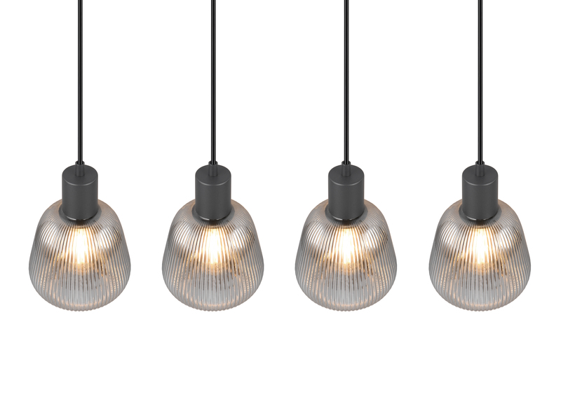 Pendelleuchte TARIFA 4-flammig mit Glasschirmen Chrom bedampft, Breite 90cm