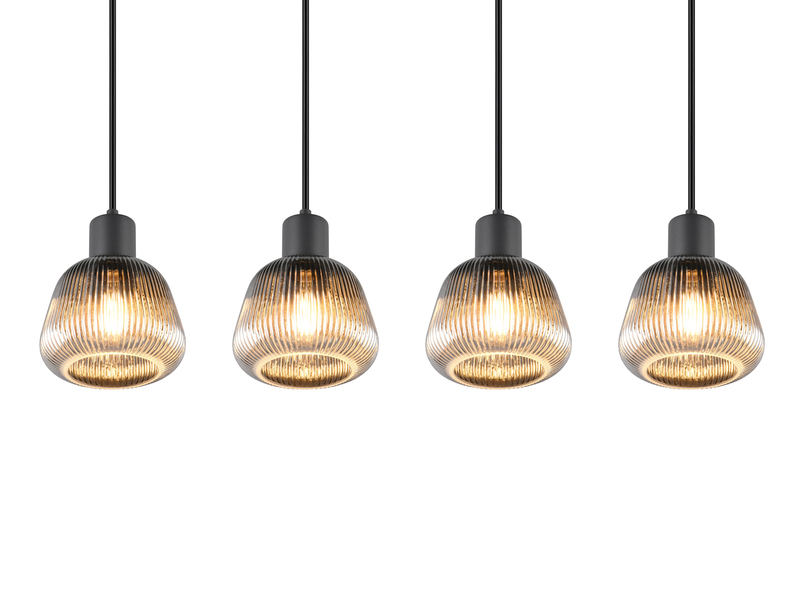 Pendelleuchte TARIFA 4-flammig mit Glasschirmen Chrom bedampft, Breite 90cm
