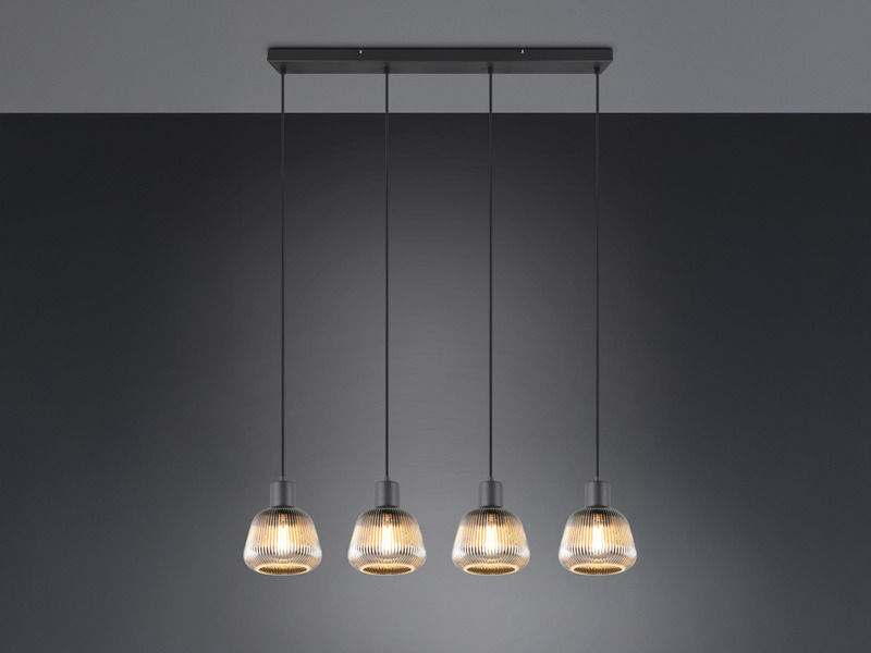 Pendelleuchte TARIFA 4-flammig mit Glasschirmen Chrom bedampft, Breite 90cm