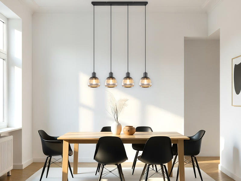 Pendelleuchte TARIFA 4-flammig mit Glasschirmen Chrom bedampft, Breite 90cm