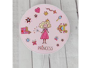 Kinderzimmer Wandlampe Rosa mit Motiv Prinzessin, Schalter & Stecker, Ø 25cm